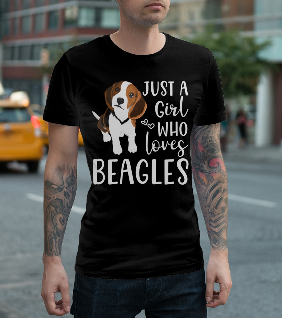 JUST A GIRL WHO LOVES BEAGLES WITH CUTE HEARTS AND BEAGLE T-Shirt