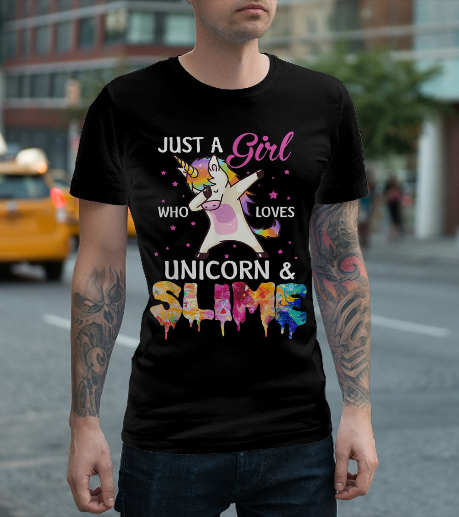Just A Girl Who Loves Unicorn and Slime Dabbing Magical Fun T-Shirt