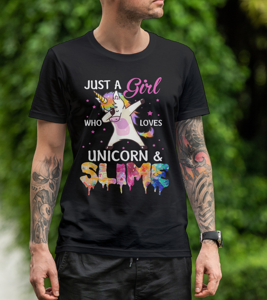 Just A Girl Who Loves Unicorn And Slime Dabbing Magical Fun T-Shirt