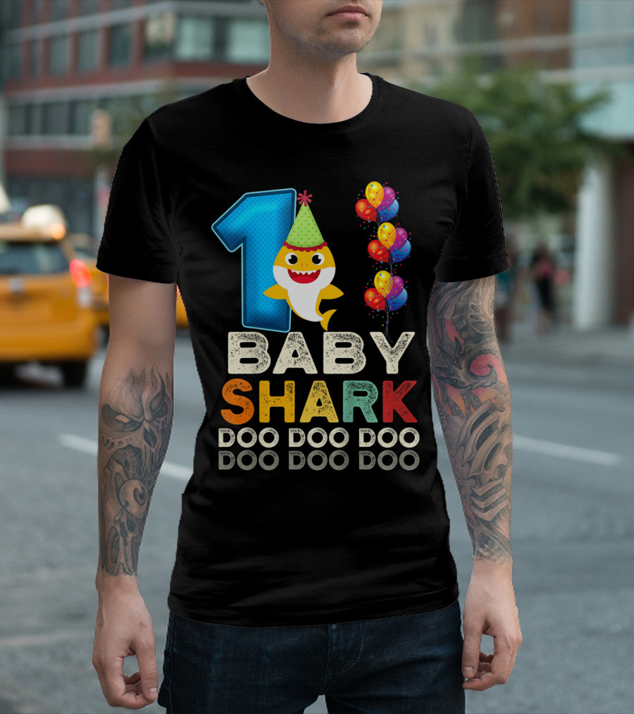 1 Baby Shark Doo Doo Doo Kids 1st Birthday Son Daughter T-Shirt