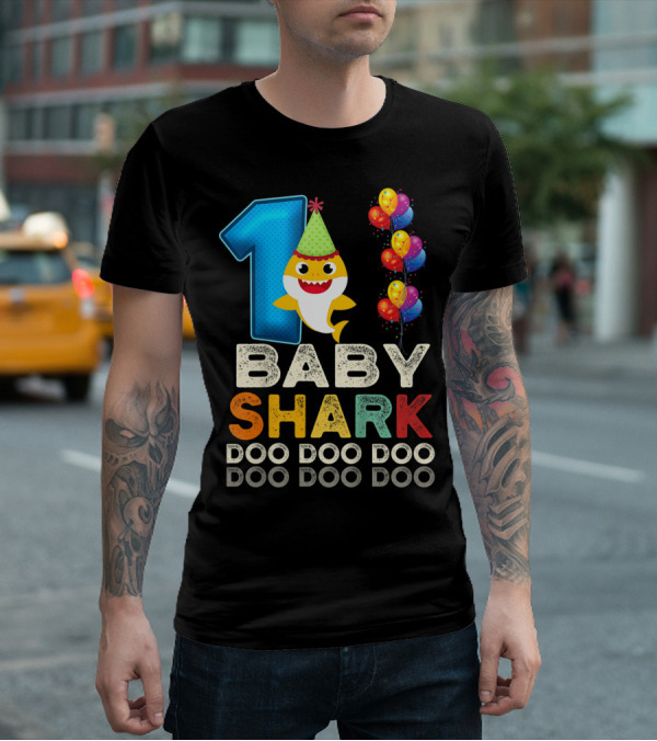 1 Baby Shark Doo Doo Doo Kids 1st Birthday Son Daughter T-Shirt