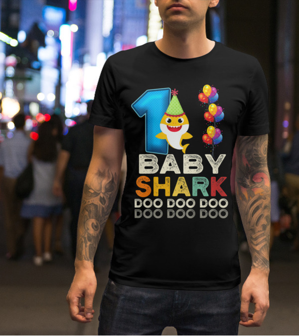 1 Baby Shark Doo Doo Doo Kids 1st Birthday Son Daughter T-Shirt