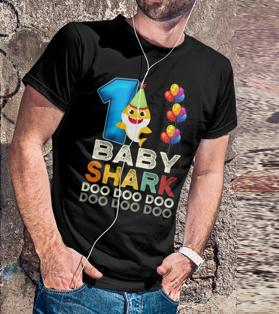 1 Baby Shark Doo Doo Doo Kids 1st Birthday Son Daughter T-Shirt