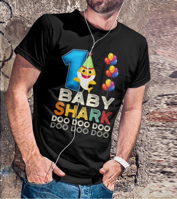 1 Baby Shark Doo Doo Doo Kids 1st Birthday Son Daughter T-Shirt
