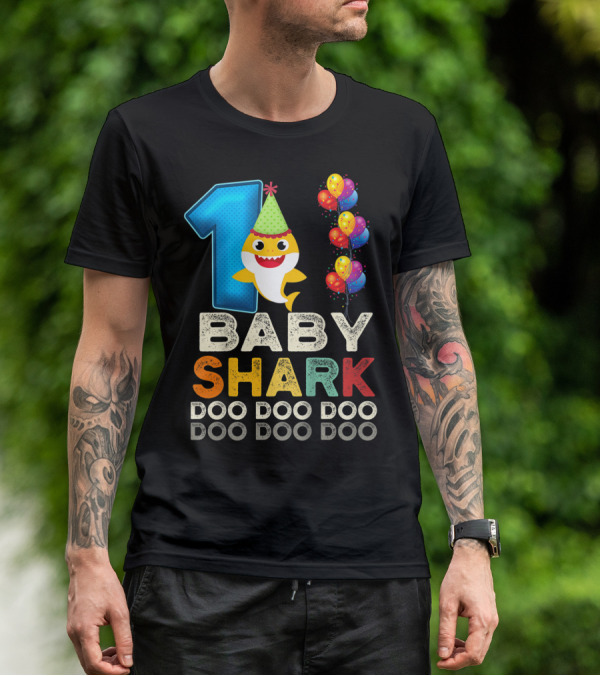 1 Baby Shark Doo Doo Doo Kids 1st Birthday Son Daughter T-Shirt