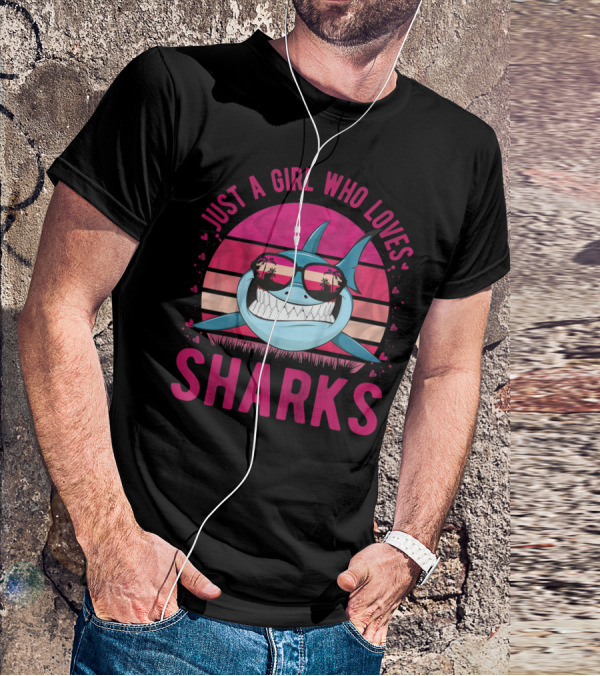 Just A Girl Who Loves Sharks Retro Sunset T-Shirt
