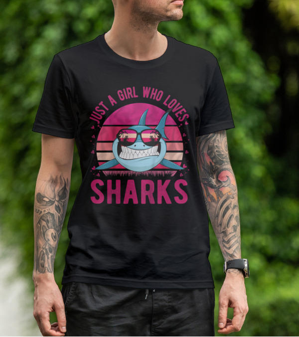 Just A Girl Who Loves Sharks Retro Sunset T-Shirt