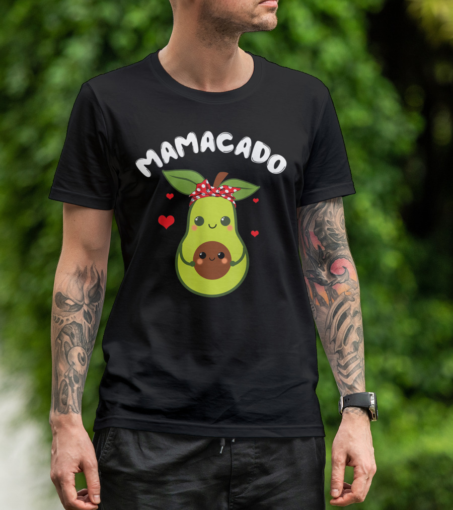 Mamacado Cute Avocado Pregnant With Hearts And Polka Dot Bow T-Shirt