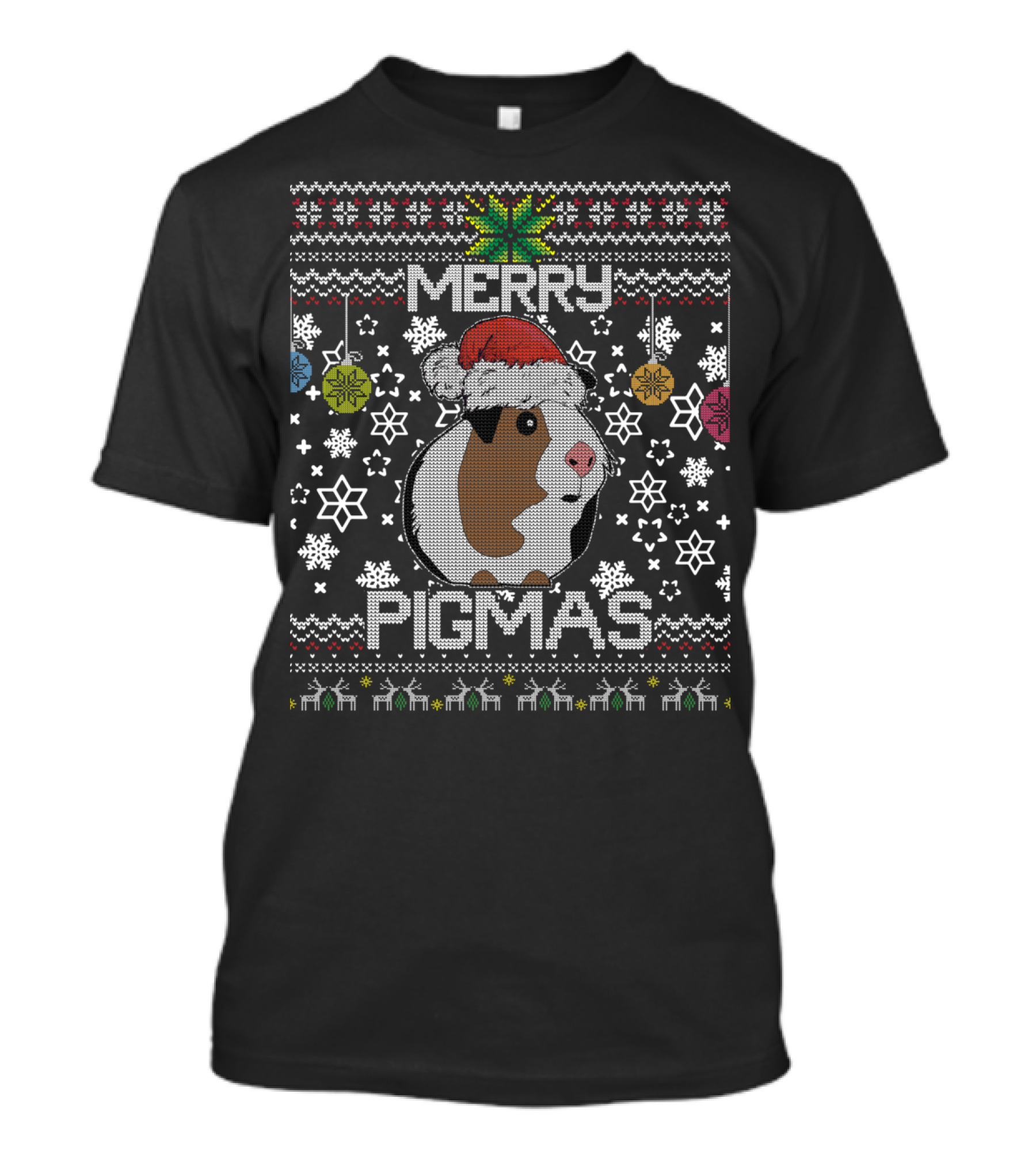 Merry Pigmas Ugly Christmas Humor With Santa Hat Guinea Pig And Snowflakes T-Shirt