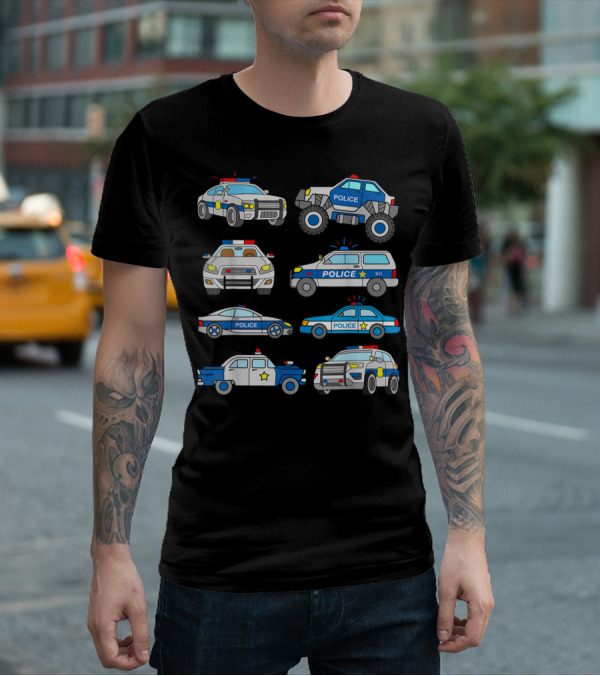 Police Vehicles Cop Cars Badge Lights Variety 911 T-Shirt