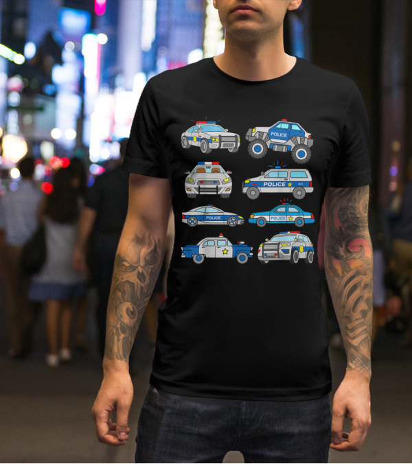 Police Vehicles Cop Cars Badge Lights Variety 911 T-Shirt
