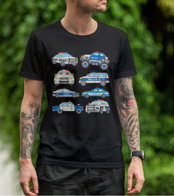 Police Vehicles Cop Cars Badge Lights Variety 911 T-Shirt