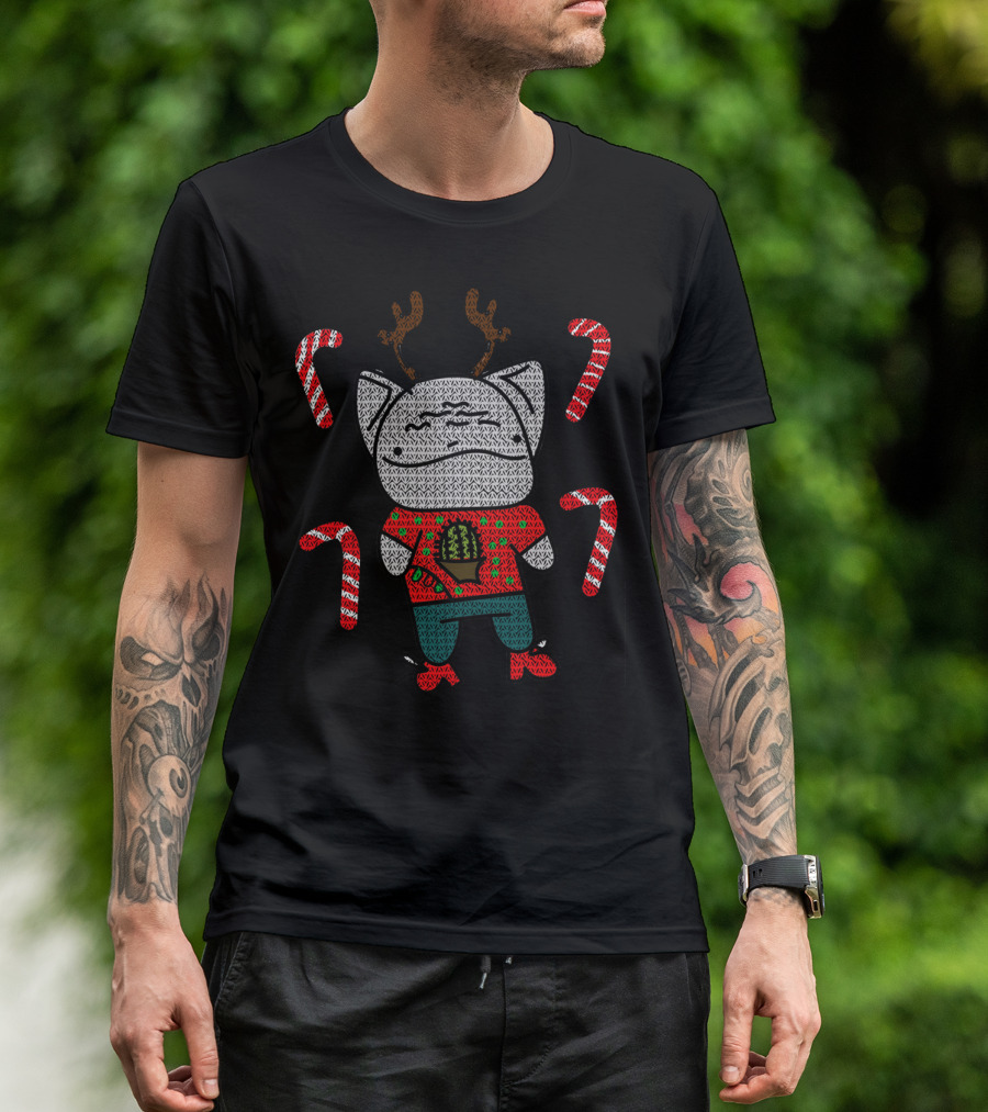 Potato Cat Comics Christmas Reindeer Candy Canes Uncle Larry's T-Shirt