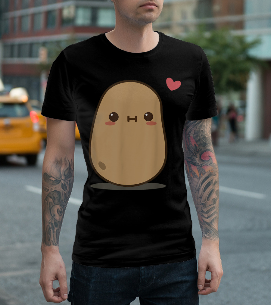 Potato Love Heart Cute Kawaii Character With Heart Balloon T-Shirt