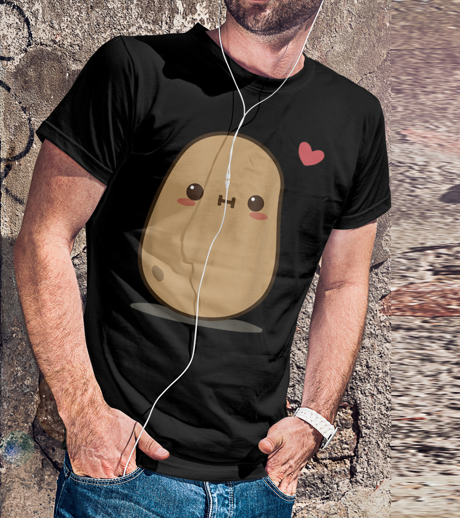 Potato Love Heart Cute Kawaii Character With Heart Balloon T-Shirt
