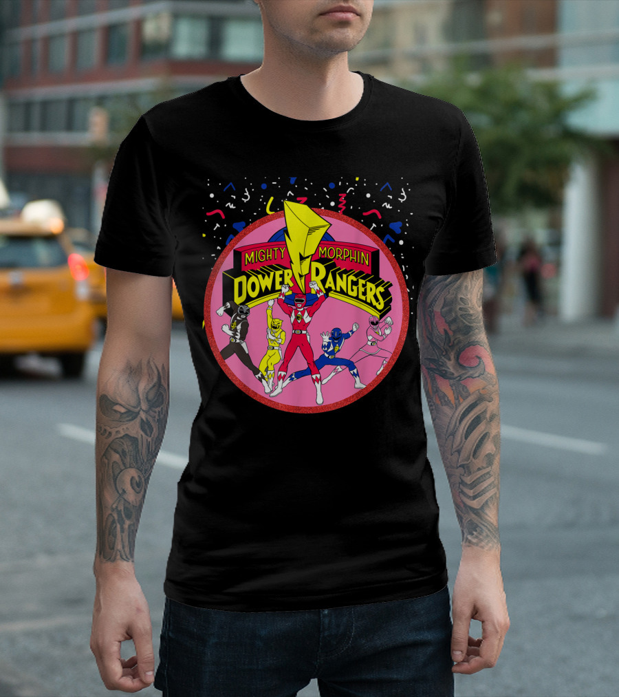 Mighty Morphin Power Rangers Pink Circle With Group T-Shirt