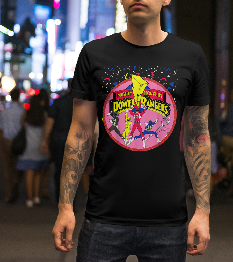 Mighty Morphin Power Rangers Pink Circle With Group T-Shirt