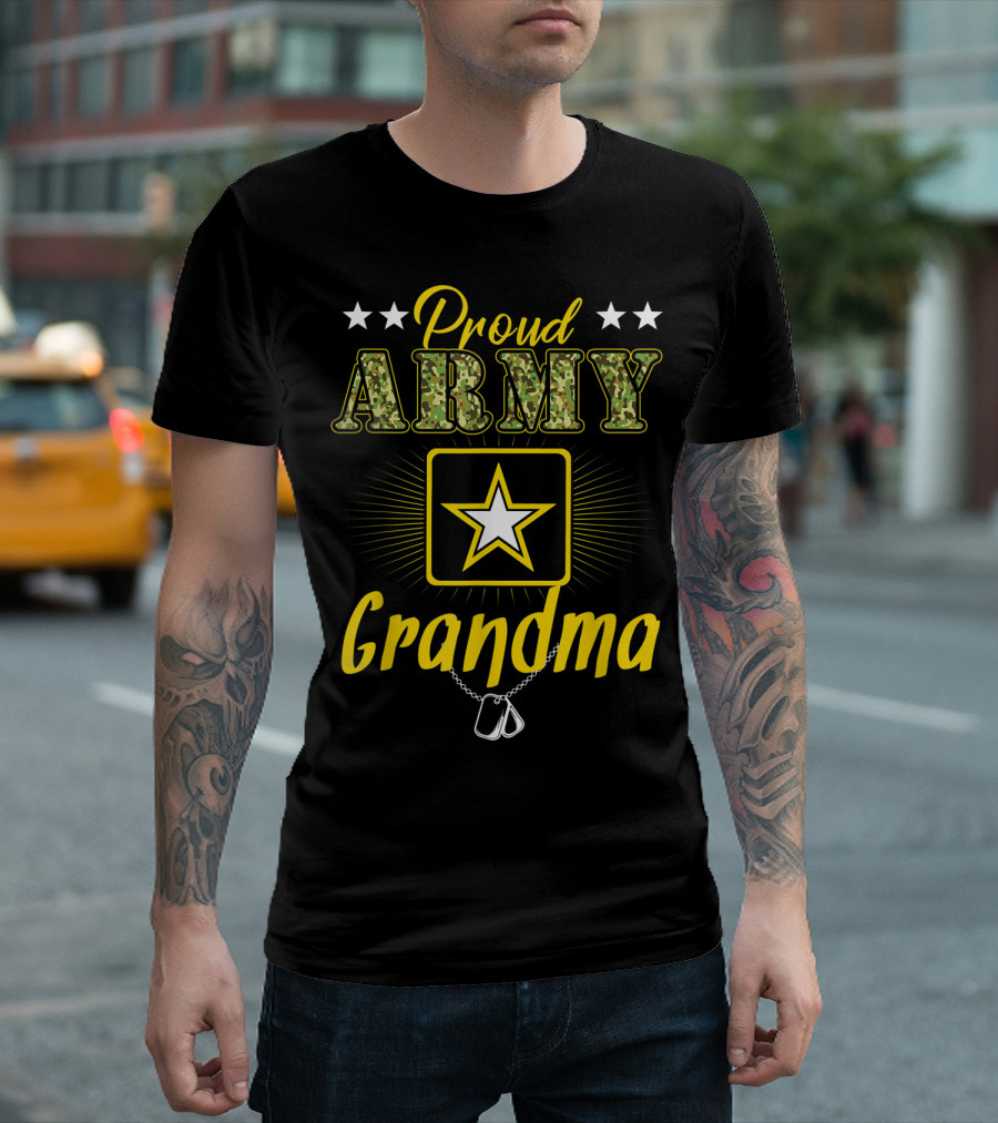 Proud Army Grandma Military Star Emblem Dog Tags T-Shirt