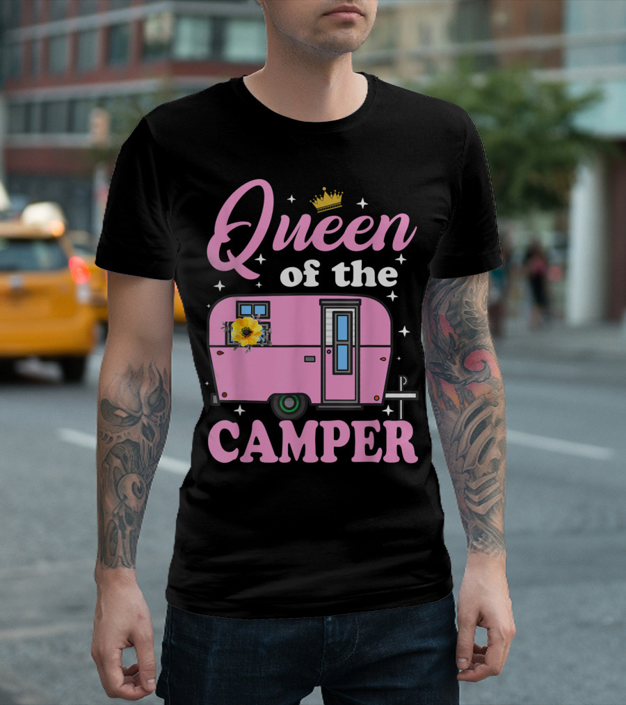 Queen of the Camper Crowned Floral Retro Caravan Camping Outdoor T-Shirt