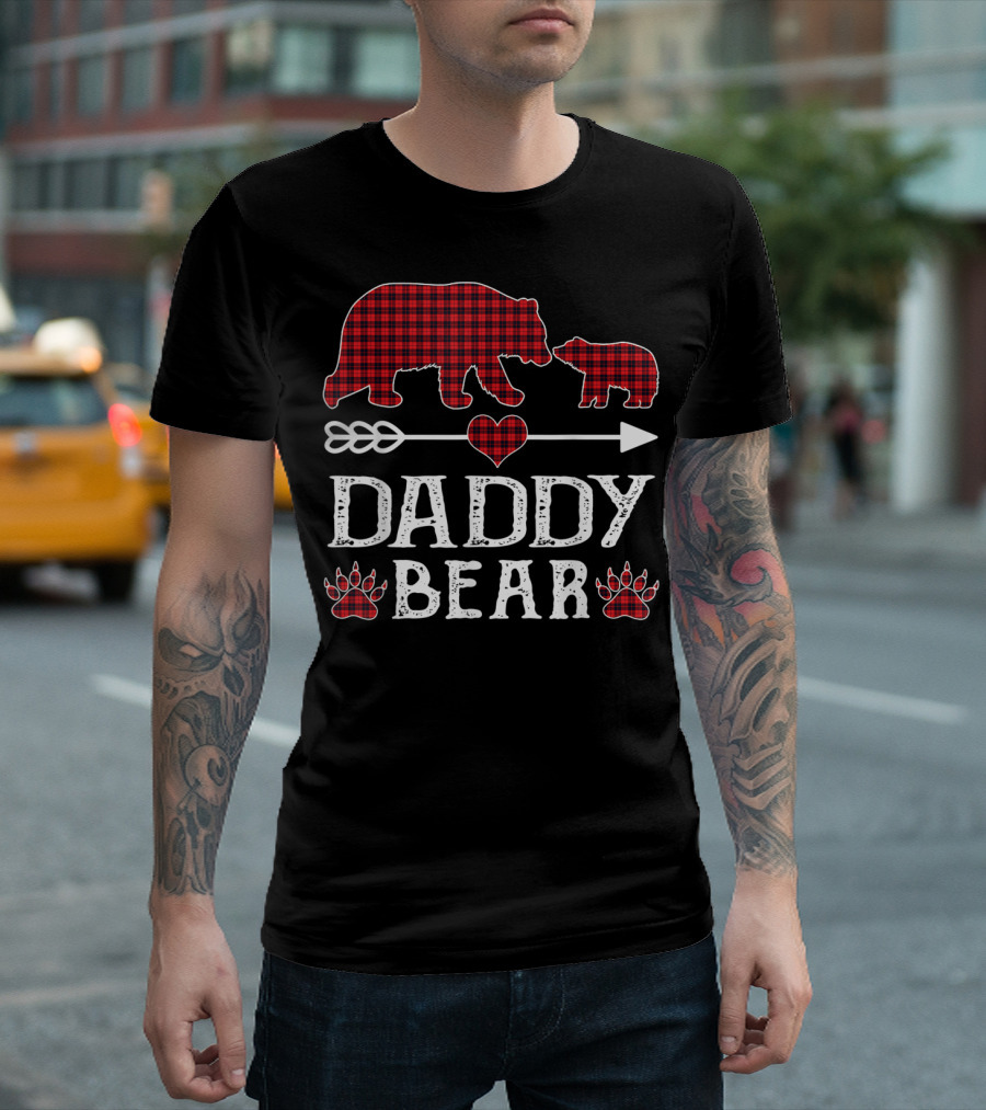 Daddy Bear Red Plaid Bears Heart Arrow Paw Prints T-Shirt