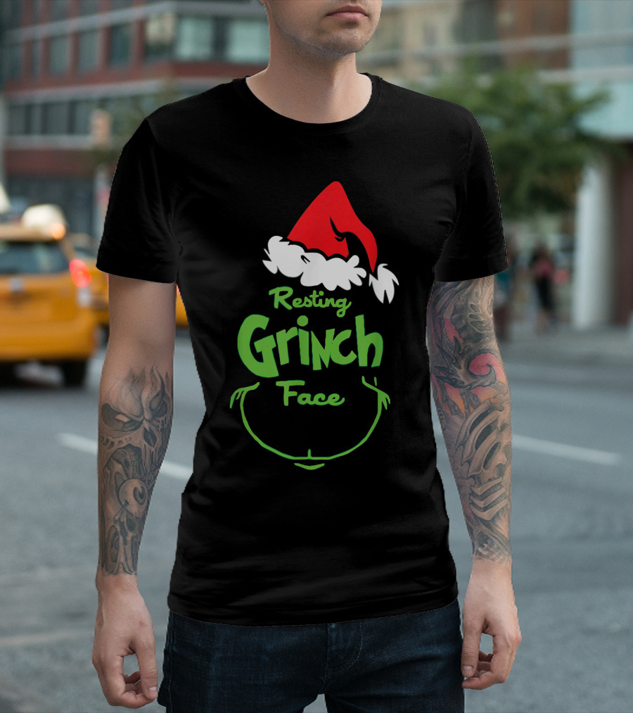 Resting Grinch Face Santa Hat Raglan Baseball T-Shirt