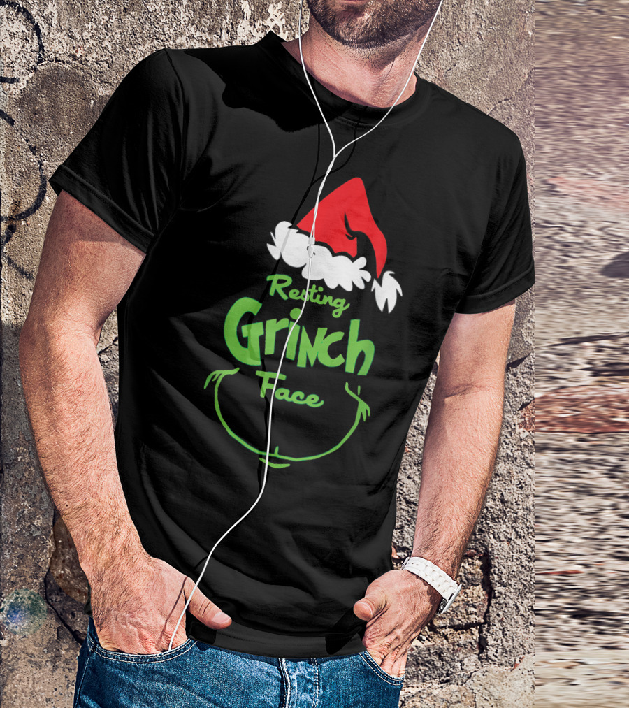 Resting Grinch Face Santa Hat Raglan Baseball T-Shirt