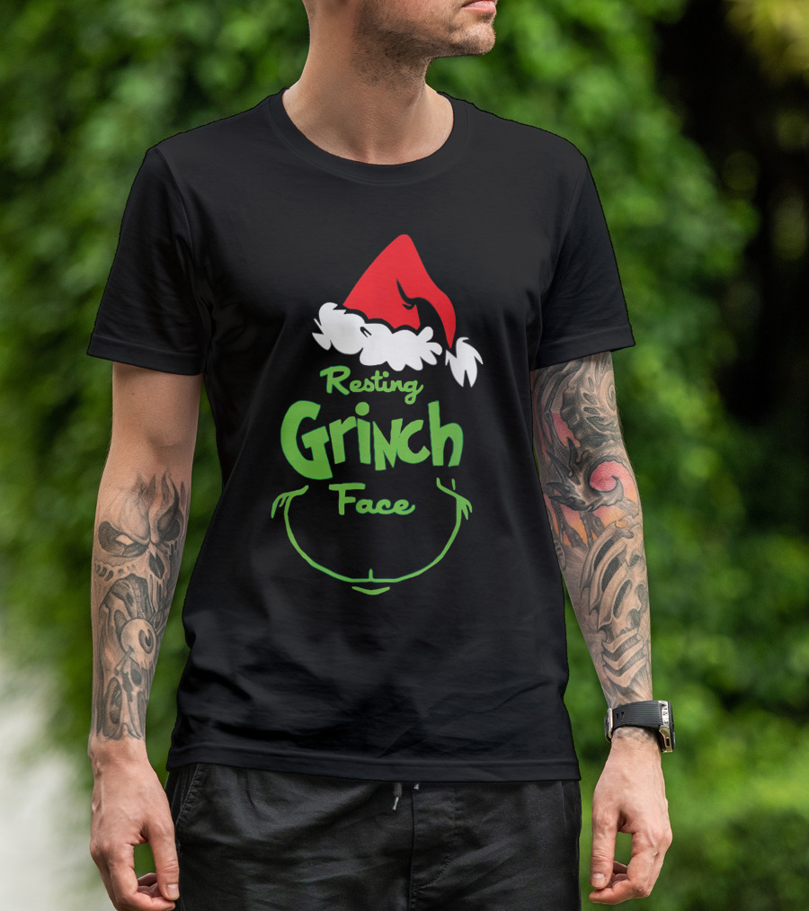 Resting Grinch Face Santa Hat Raglan Baseball T-Shirt
