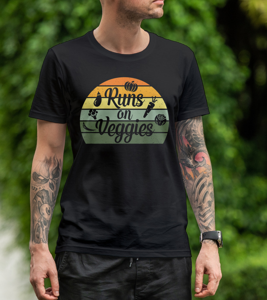 Runs On Veggies Retro Vintage Style Vegetarian Vegan T-Shirt