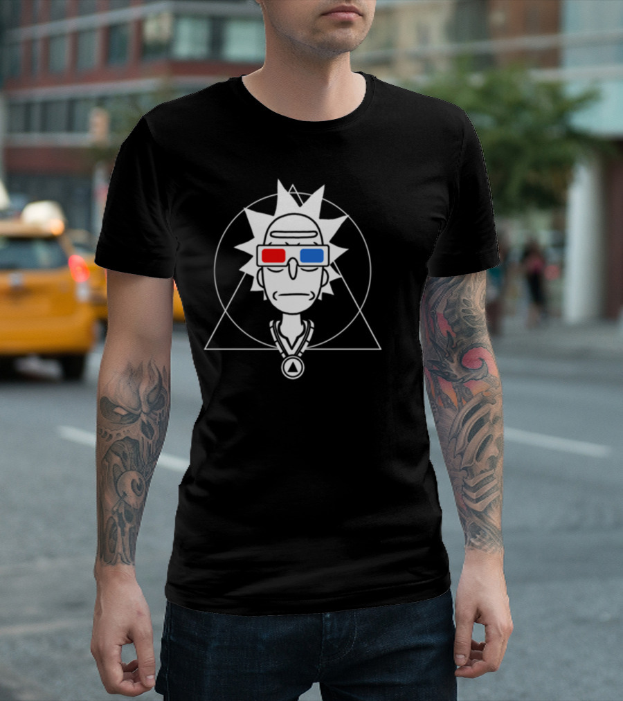 Rick And Morty Spiritual Rick 3D Glasses Geometric Line T-Shirt