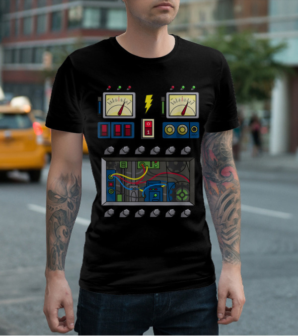 Robot Costume Girls Kids Adults Meter Panels Lightning Bolt Input T-Shirt