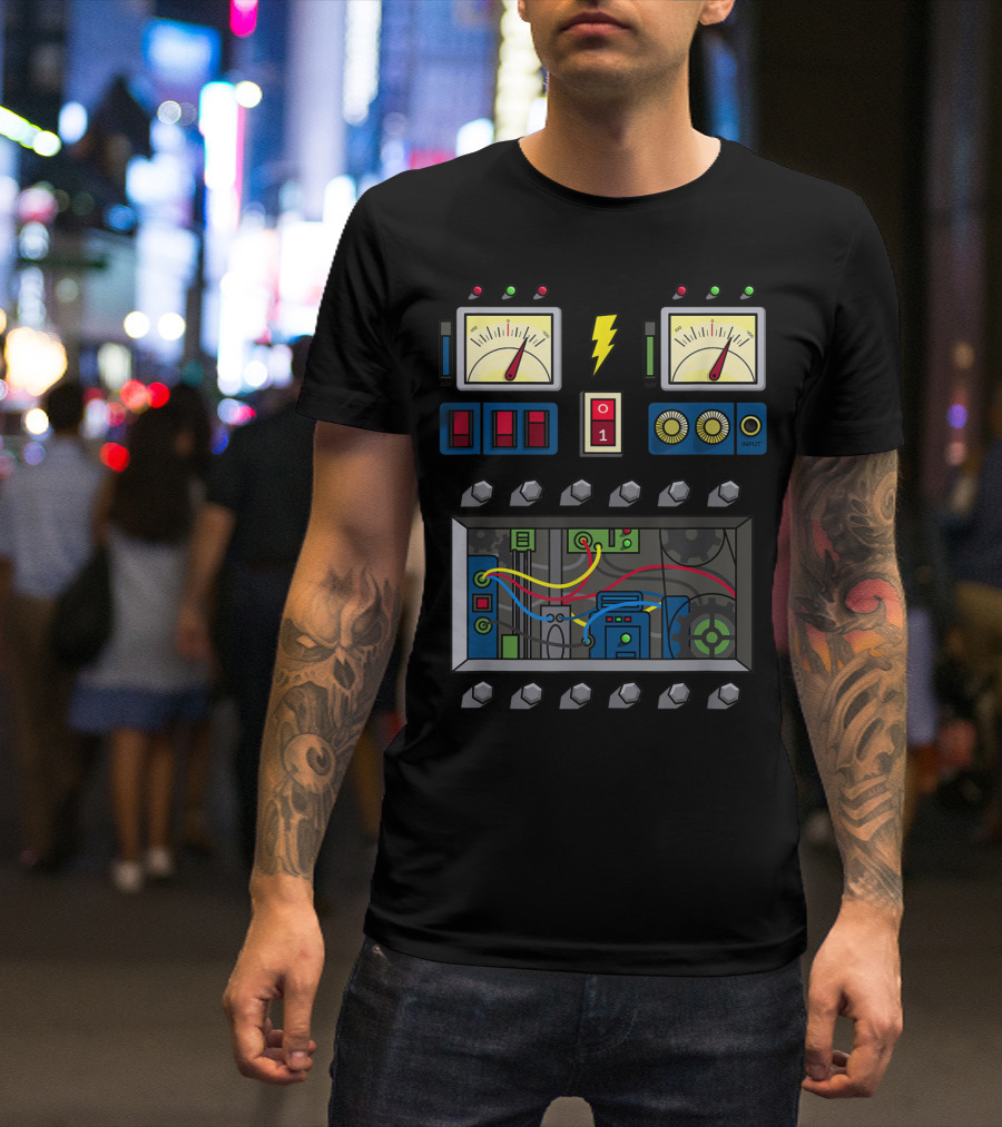 Robot Costume Girls Kids Adults Meter Panels Lightning Bolt Input T-Shirt