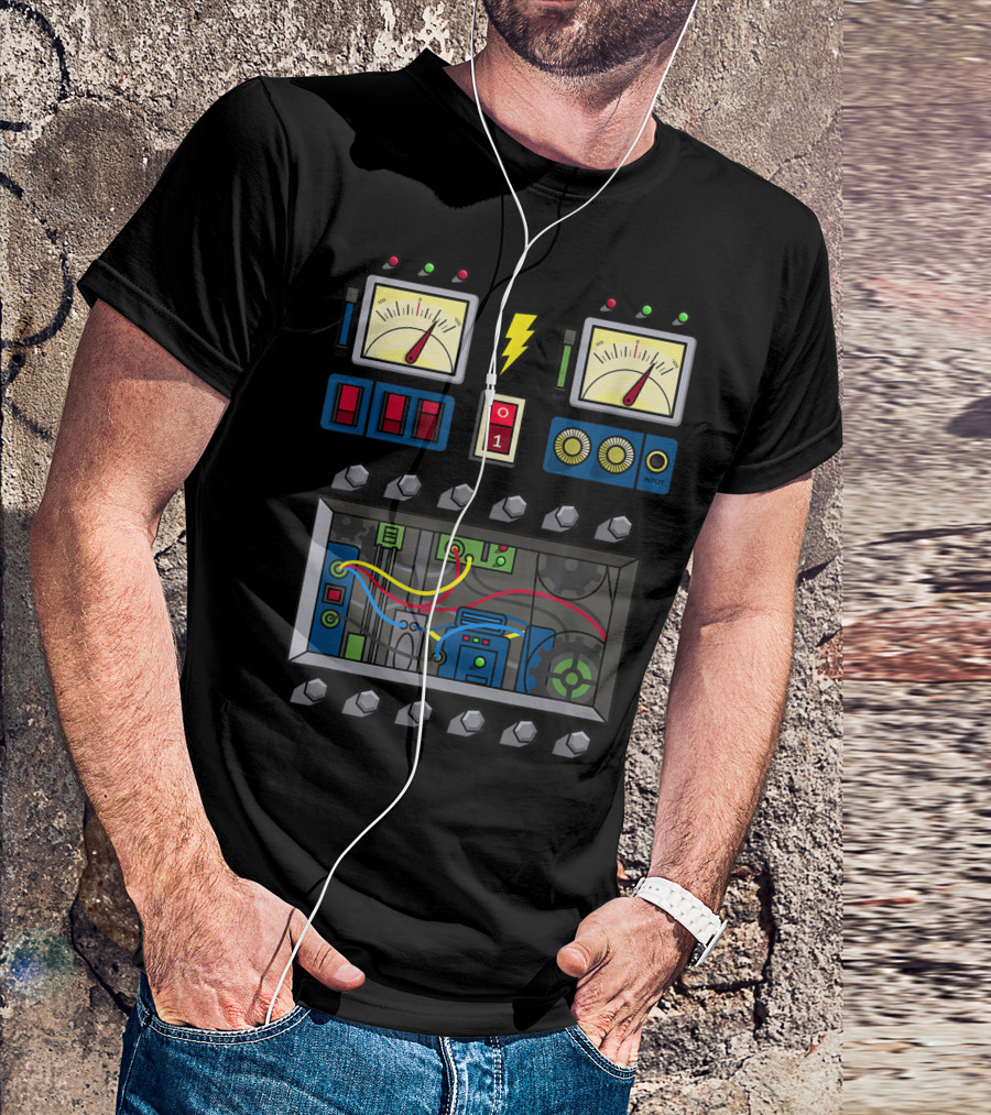 Robot Costume Girls Kids Adults Meter Panels Lightning Bolt Input T-Shirt