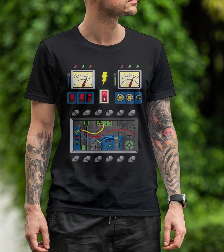 Robot Costume Girls Kids Adults Meter Panels Lightning Bolt Input T-Shirt