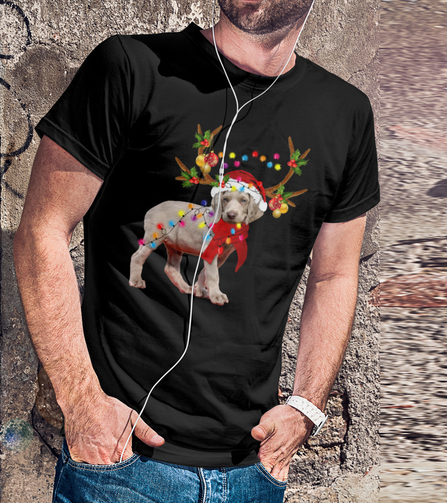 Santa Weimaraner Reindeer Christmas Lights T-Shirt
