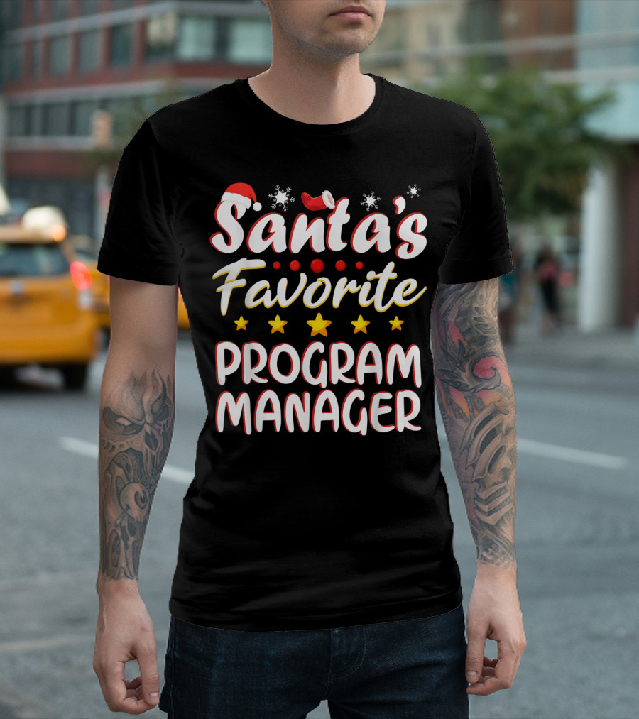 Santa's Favorite Program Manager with Christmas Hat and Stars T-Shirt