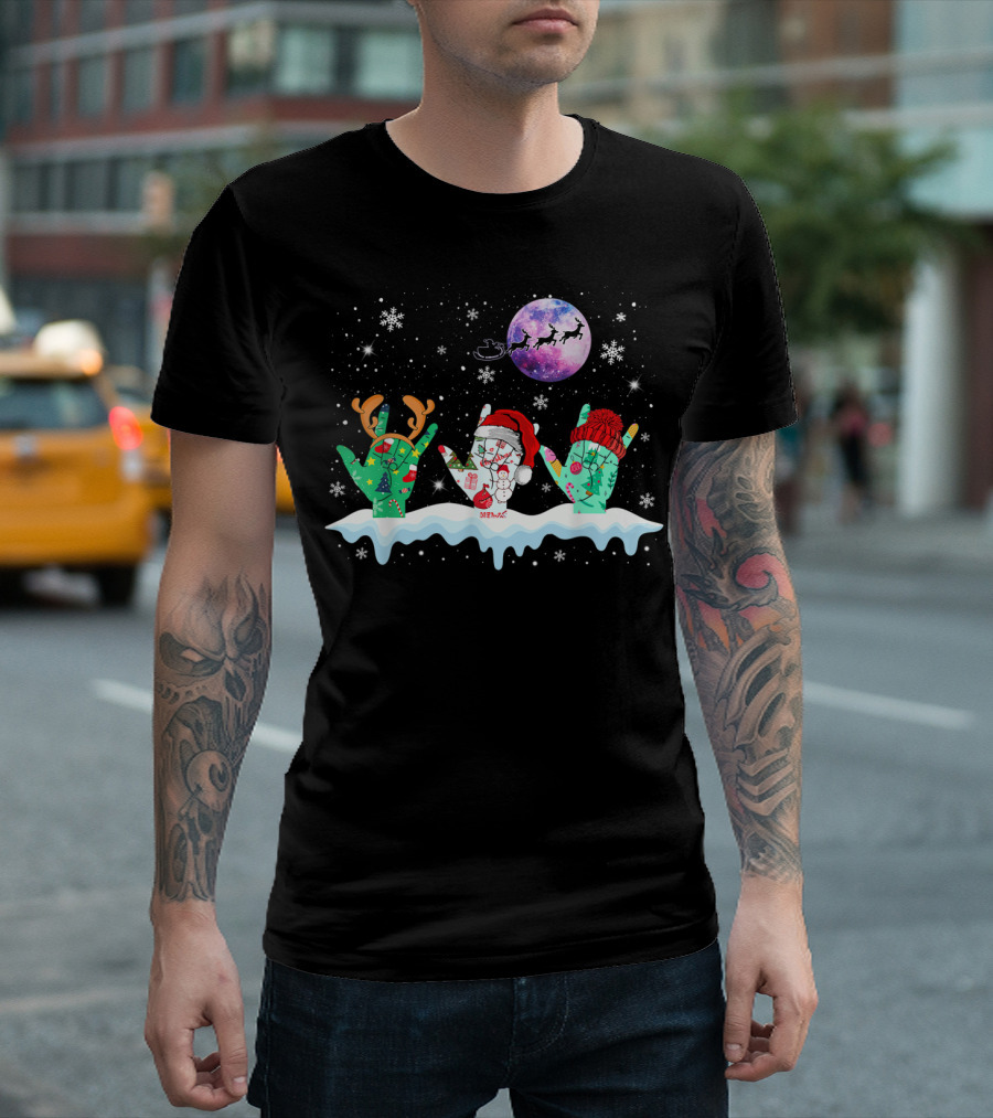 Sign Language Christmas Reindeer Santa Moon Snowflakes T-Shirt