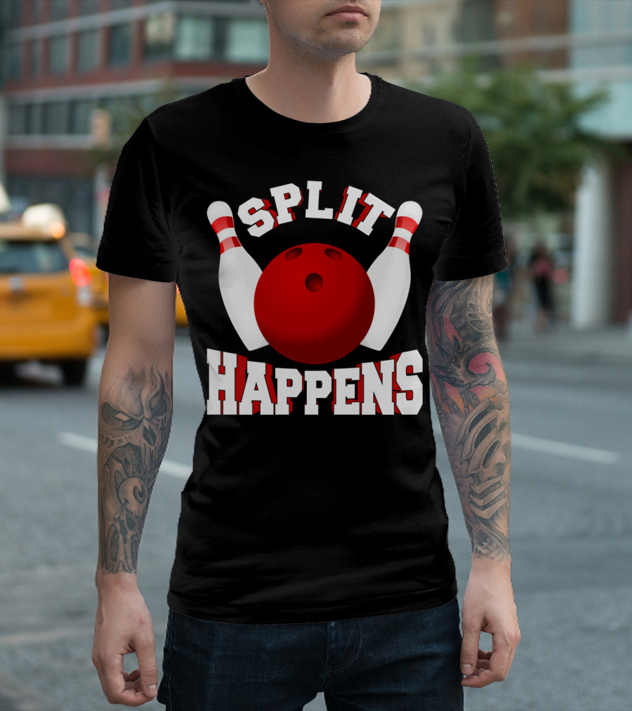 Split Happens Bowling Team Bowlers Joke Red Ball Pins T-Shirt