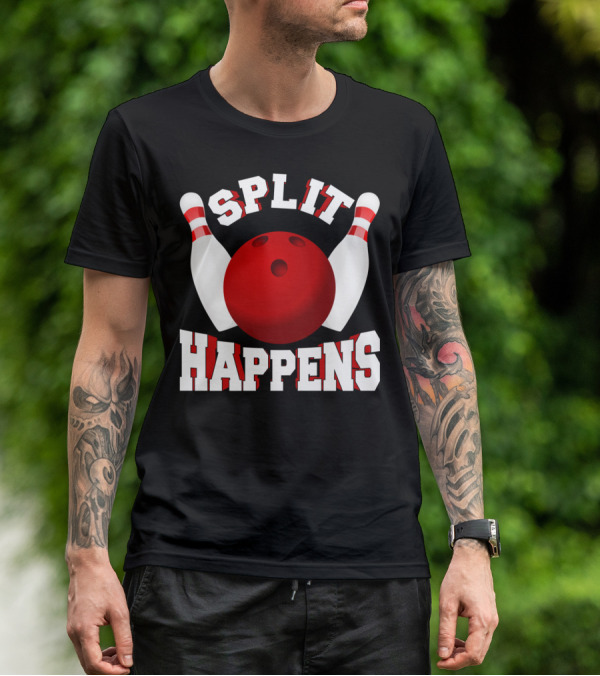 Split Happens Bowling Team Bowlers Joke Red Ball Pins T-Shirt