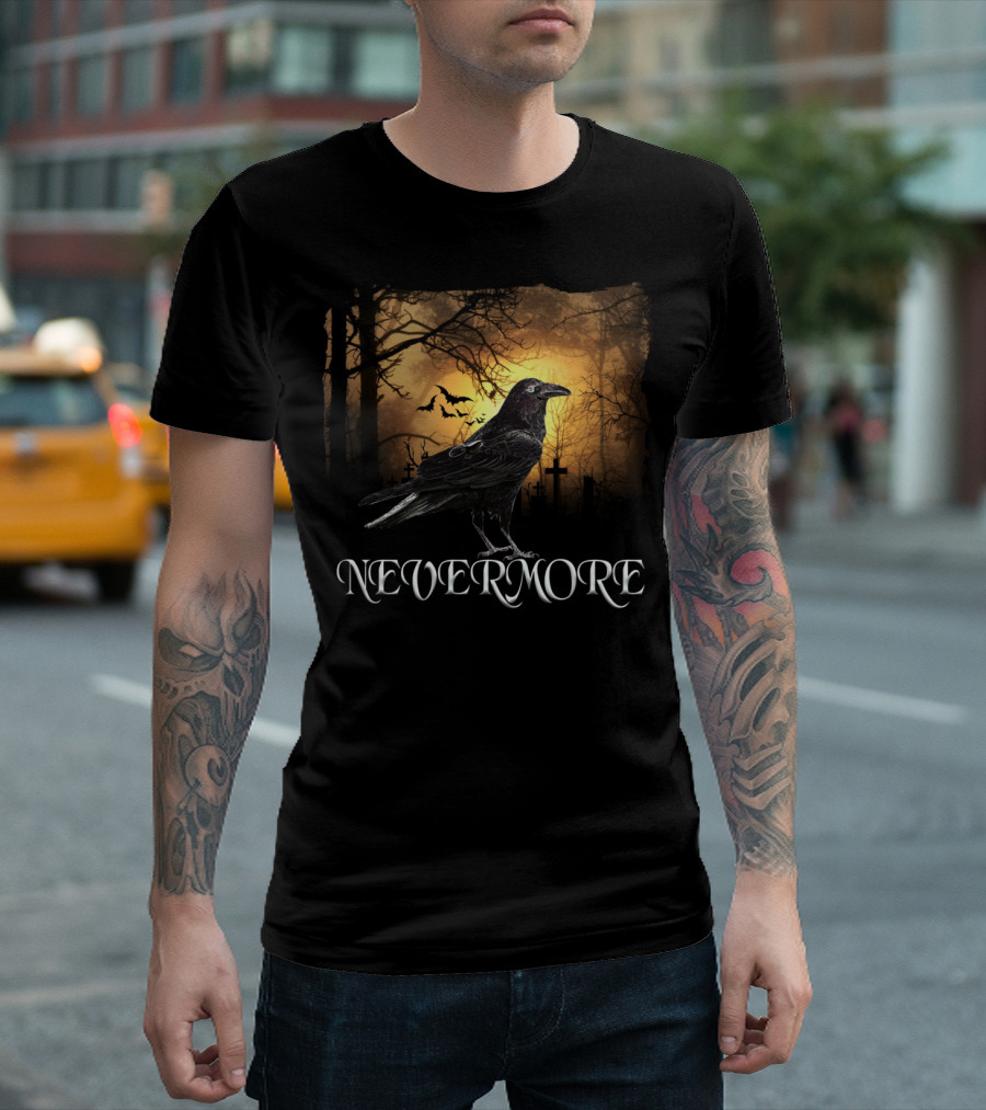 Nevermore Raven Spooky Creepy Edgar Allan Poe T-Shirt