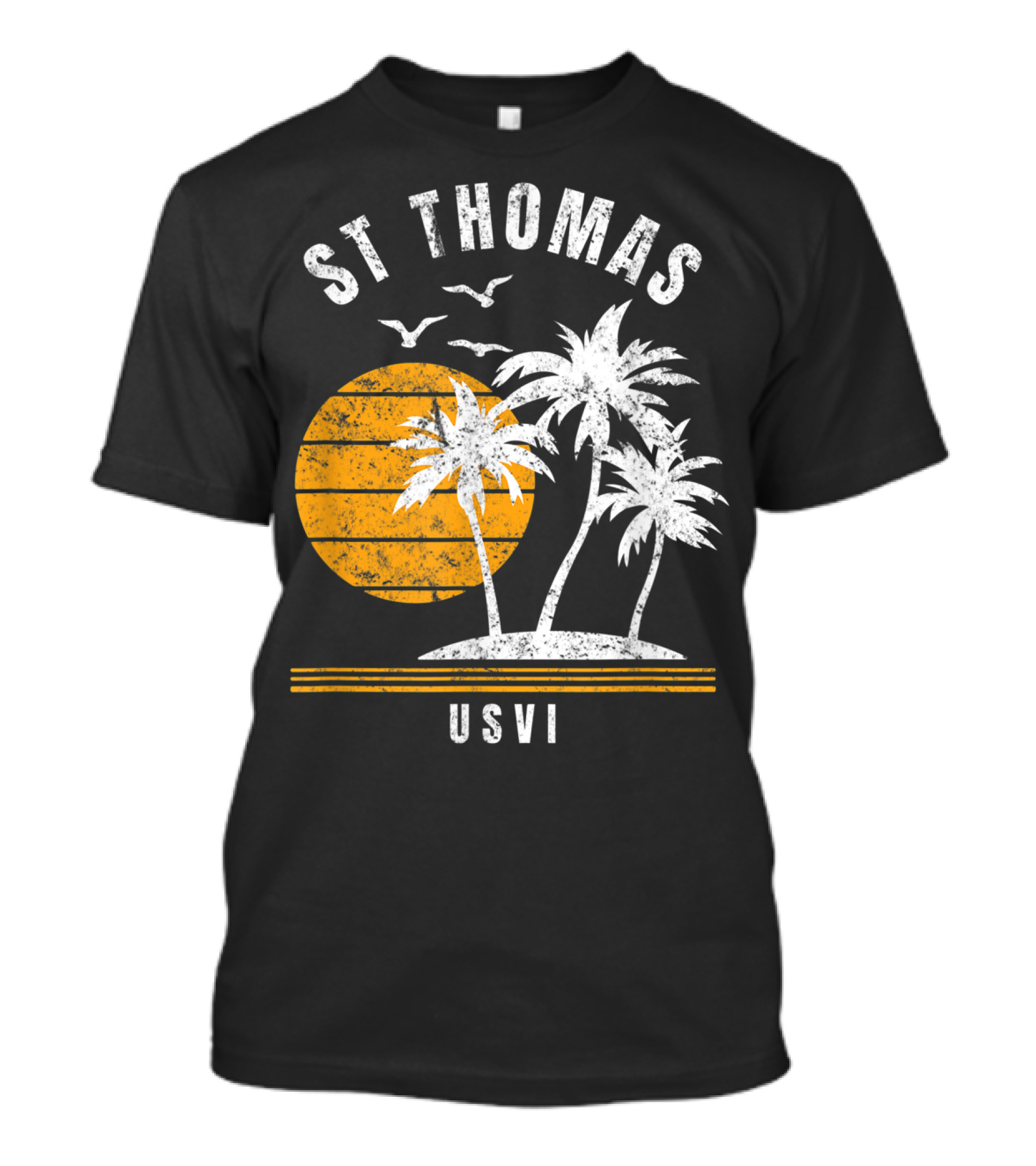 St Thomas USVI Caribbean Sunset With Palm Trees And Birds T-Shirt