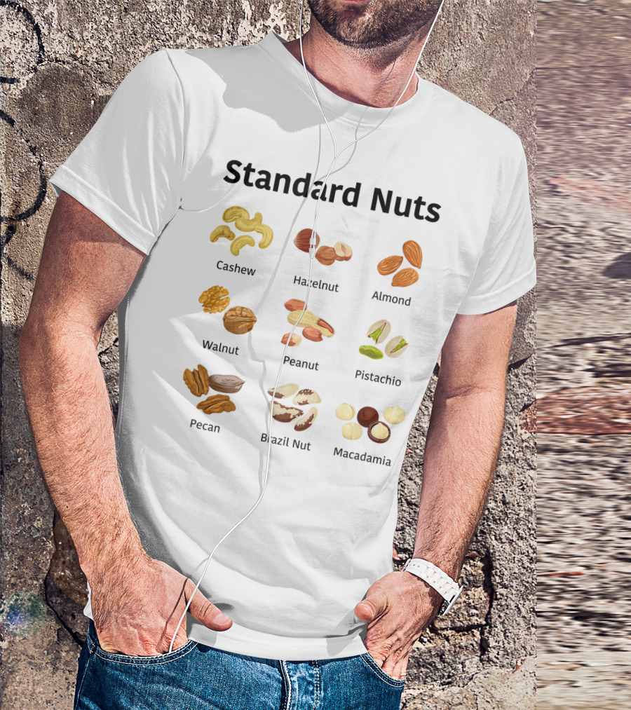 Standard Nuts Youth Cashew Hazelnut Almond Walnut Peanut Pistachio Pecan Brazil Nut Macadamia Lots Of Colors T-Shirt