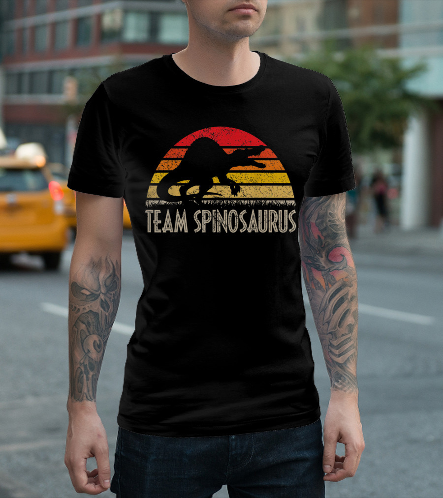 Team Spinosaurus Retro Sunset Silhouette Dinosaur T-Shirt