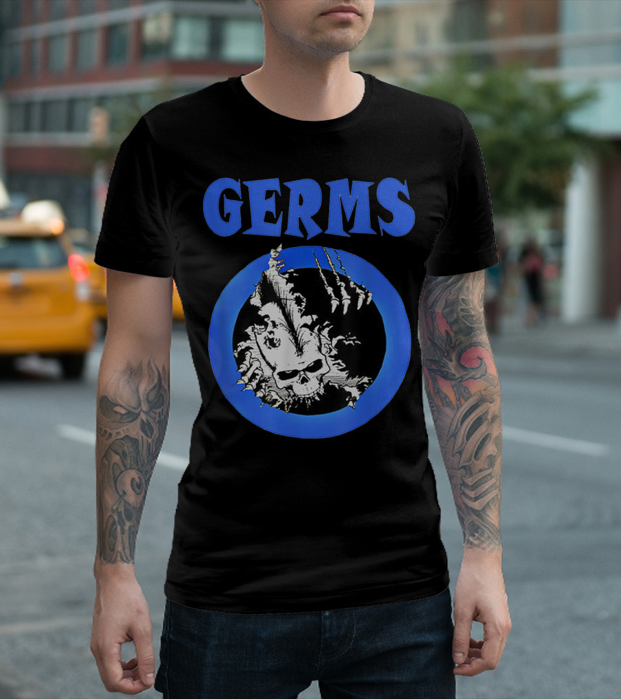 Germs Punk Rock Cool Skull Symbol with Blue Circle T-Shirt