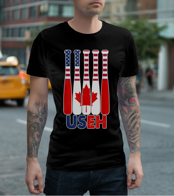 Useh America Canada Flag Baseball Bats Canada Day T-Shirt