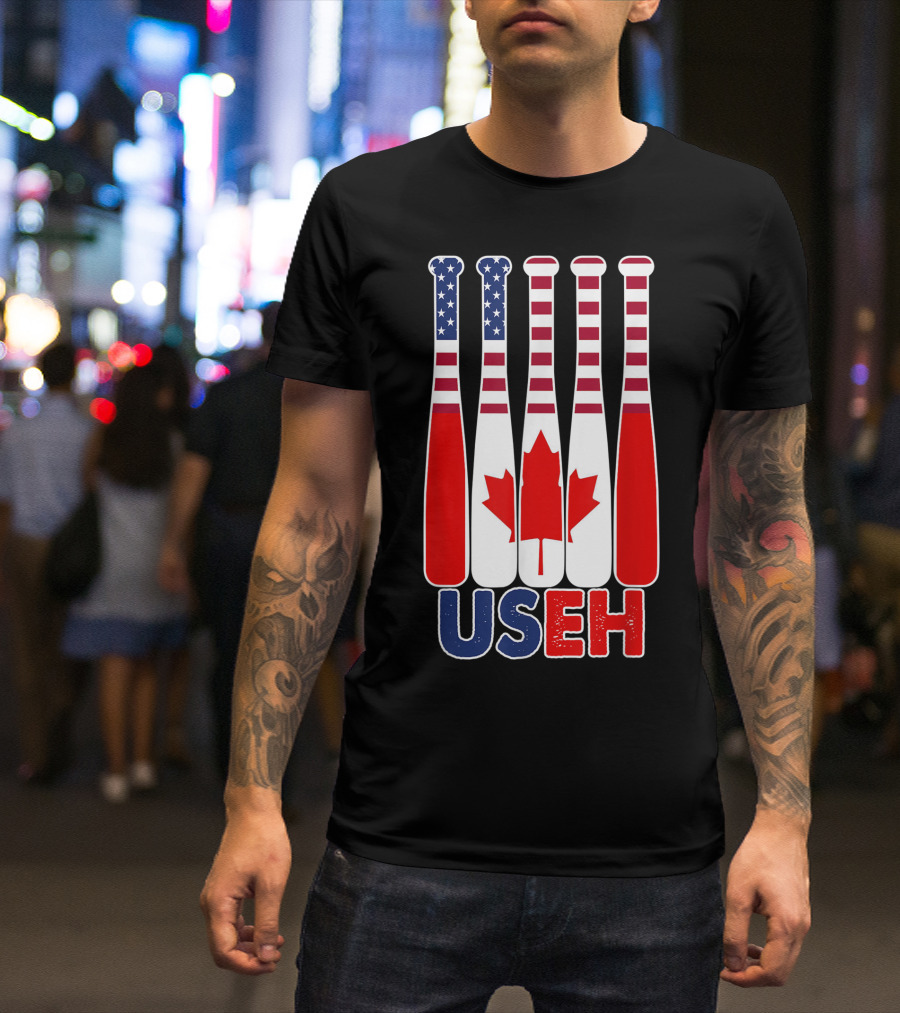 Useh America Canada Flag Baseball Bats Canada Day T-Shirt