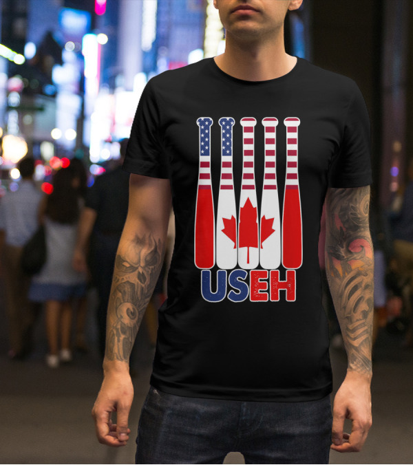 Useh America Canada Flag Baseball Bats Canada Day T-Shirt