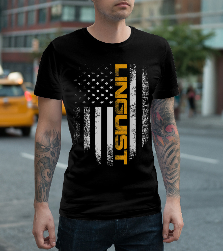 Vintage American USA Flag Linguist Cool T-Shirt