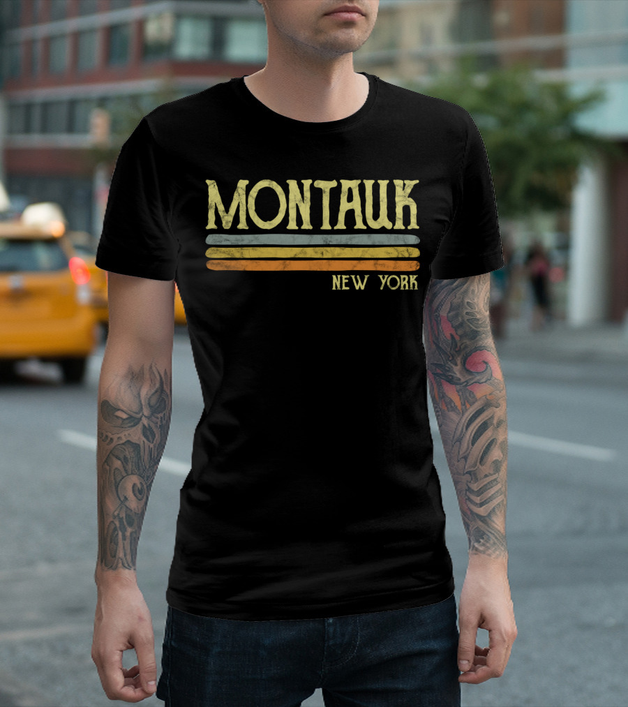 Montauk New York Vintage Style Retro Stripes T-Shirt
