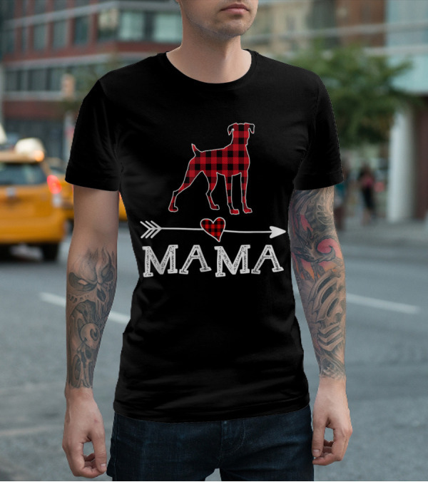 Mama Red Plaid Boxer Dog Heart Buffalo T-Shirt