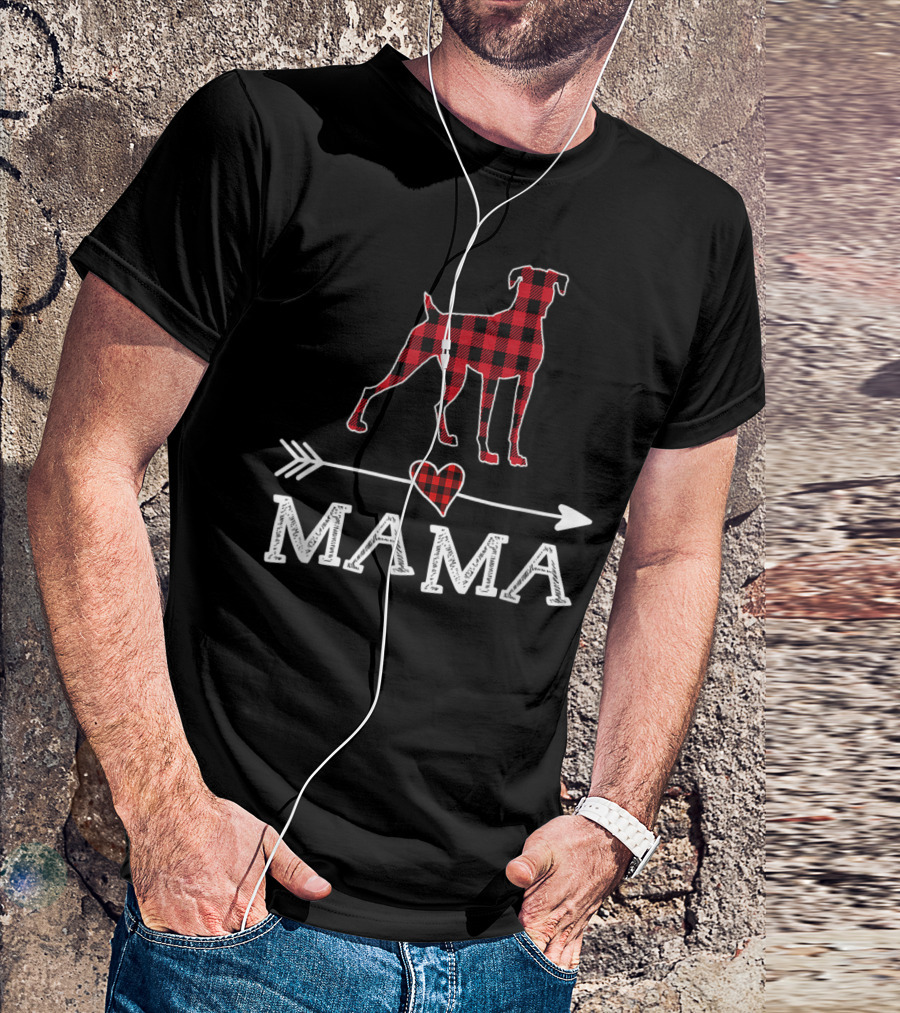 Mama Red Plaid Boxer Dog Heart Buffalo T-Shirt